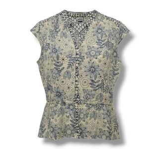 Shaver Lake Tahoe women's yellow floral embellished button front Blouse small